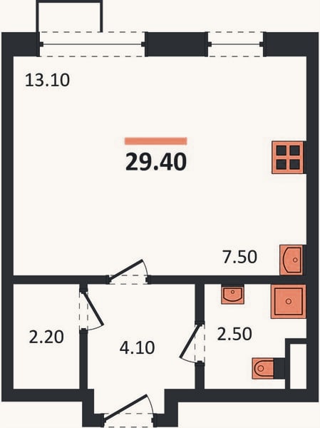 Планировка: Студия, 29,4 м²