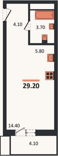 Планировка: Студия, 29,2 м²