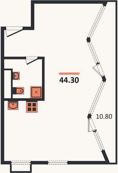 Планировка: Студия, 44,3 м²