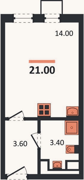 Планировка: Студия, 21 м²