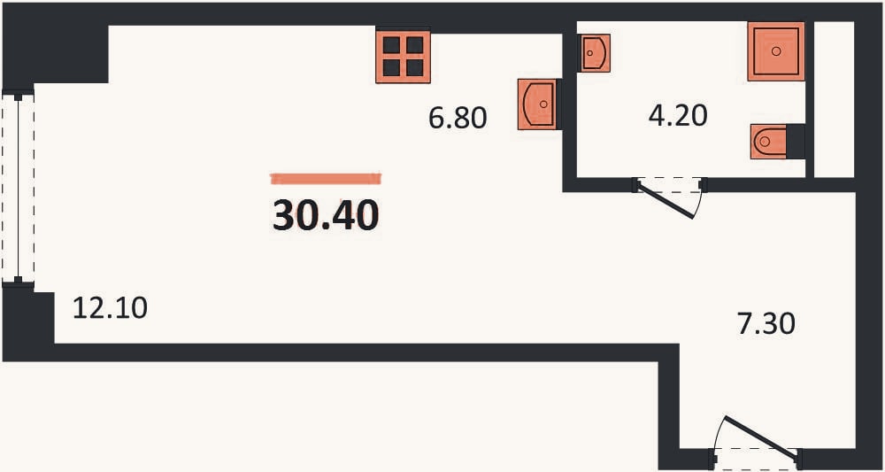 Планировка: Студия, 30,4 м²