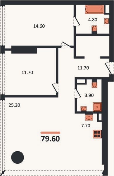 Планировка: 2-к, 79,6 м²