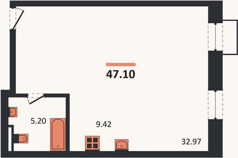 Планировка: Студия, 47,1 м²