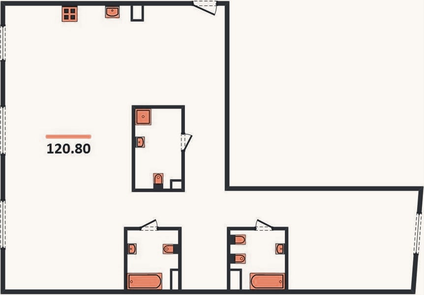 Планировка: 2-к, 120,8 м²