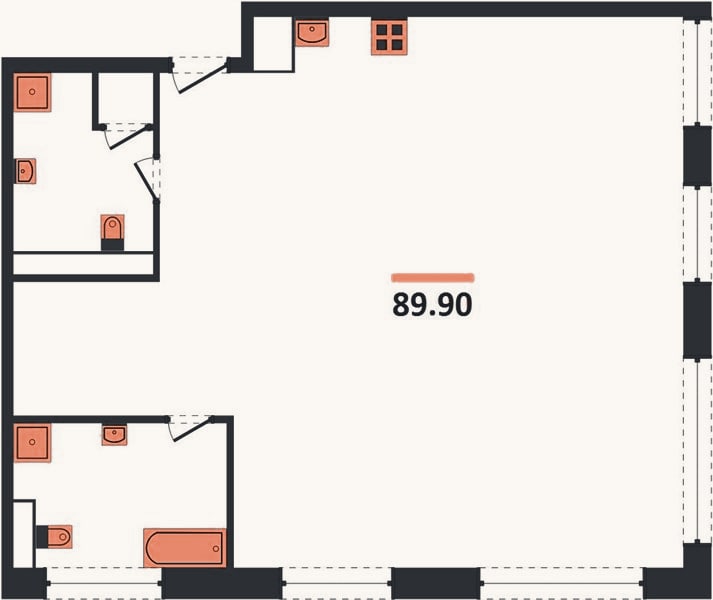 Планировка: 3-к, 90,1 м²