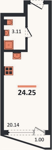 Планировка: Студия, 24,3 м²