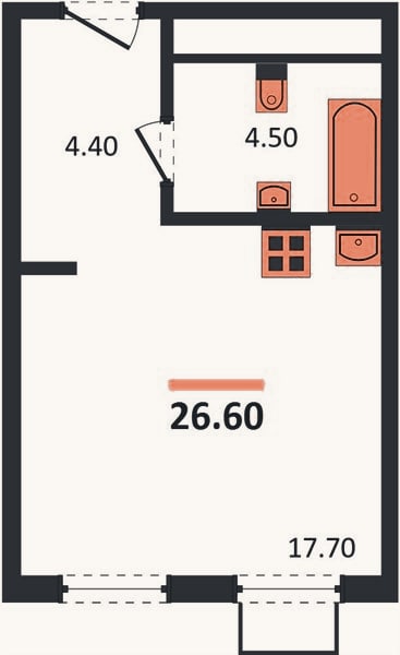 Планировка: Студия, 26,6 м²