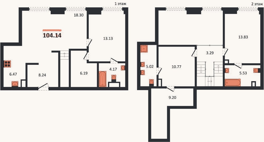 Планировка: 2-к, 104,1 м²