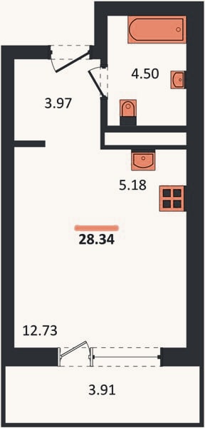 Планировка: Студия, 28,3 м²