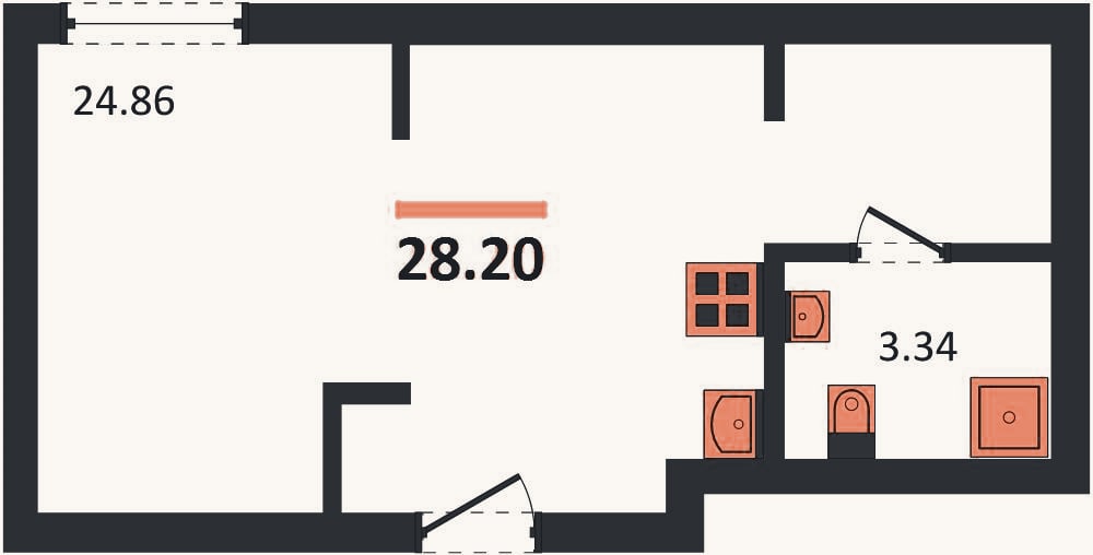 Планировка: Студия, 28,2 м²