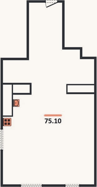Планировка: 1-к, 75,1 м²