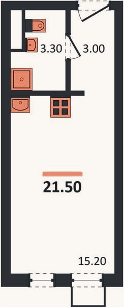 Планировка: Студия, 21,5 м²