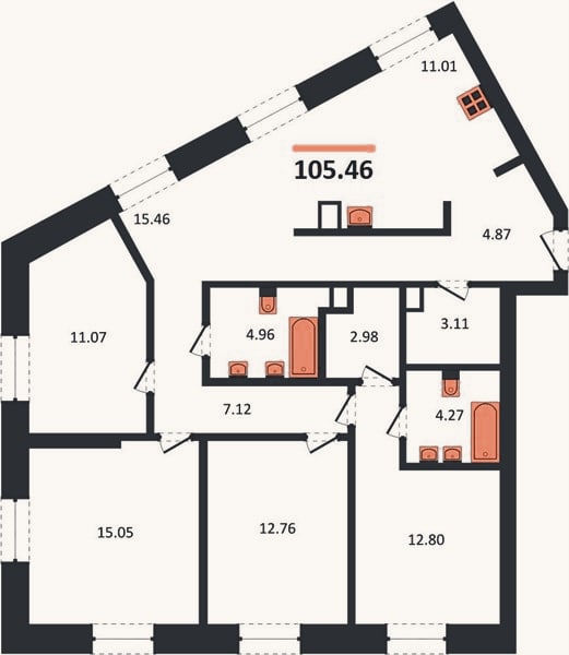 Планировка: 4+ к, 105,5 м²