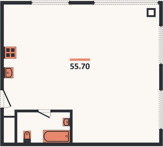 Планировка: 2-к, 55,7 м²