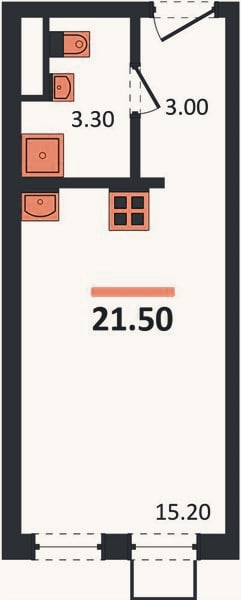 Планировка: Студия, 21,5 м²