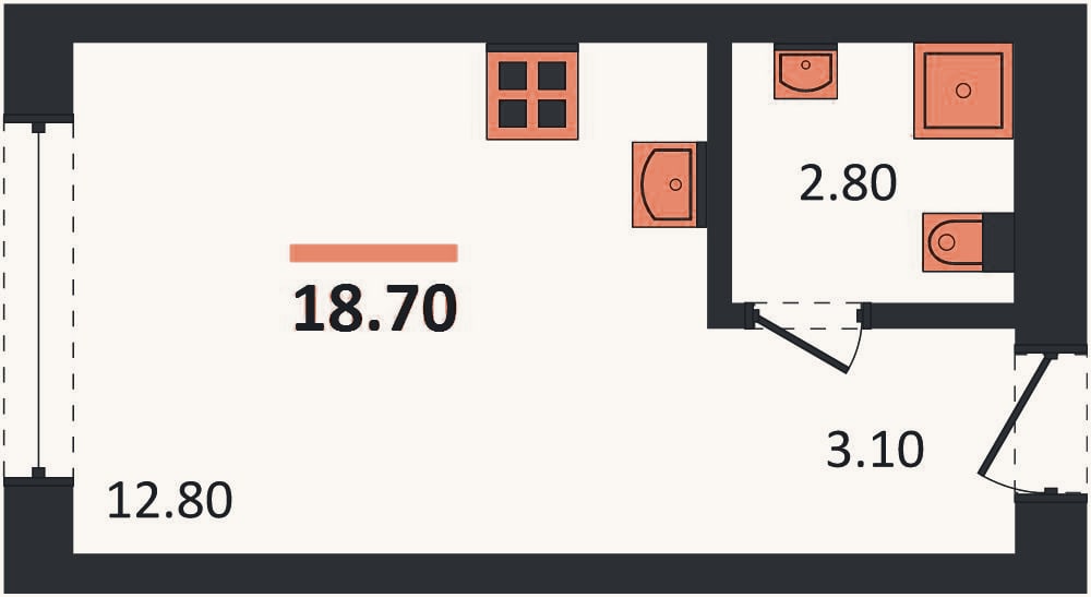 Планировка: Студия, 18,7 м²