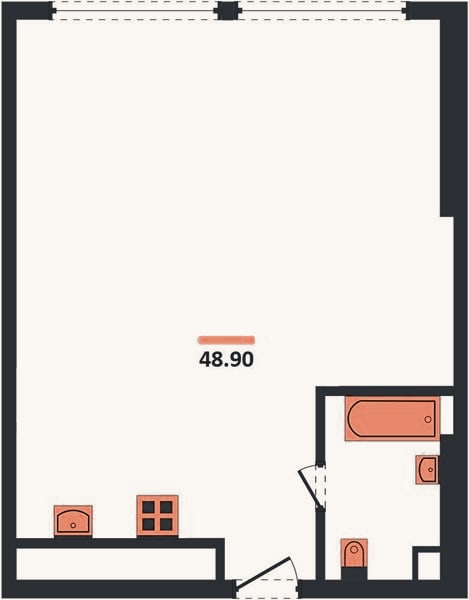Планировка: 1-к, 48,9 м²