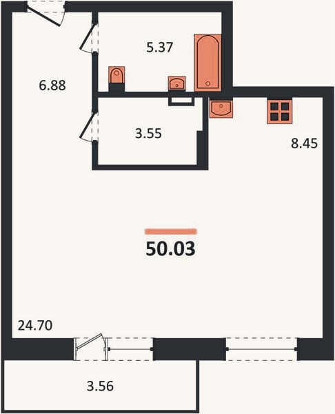 Планировка: Студия, 49 м²
