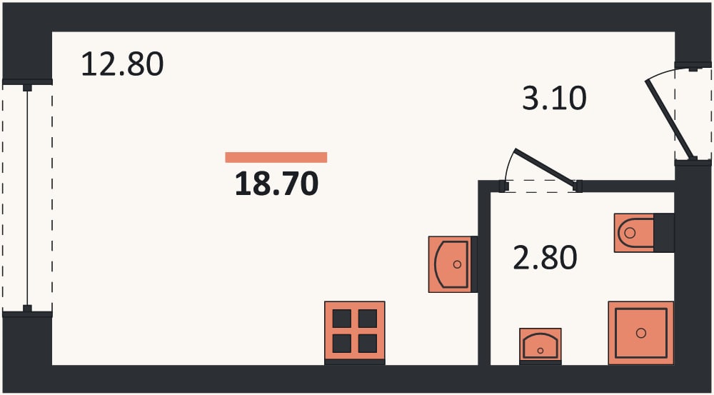 Планировка: Студия, 18,7 м²