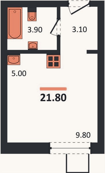 Планировка: Студия, 21,8 м²