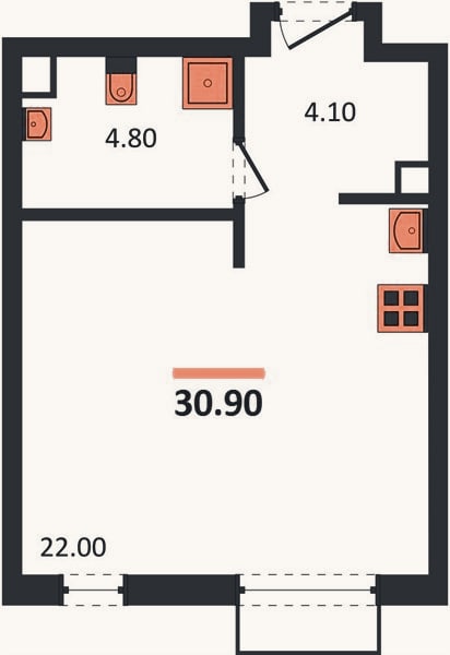 Планировка: Студия, 30,9 м²