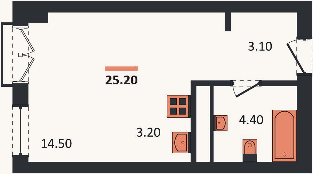 Планировка: Студия, 25,2 м²