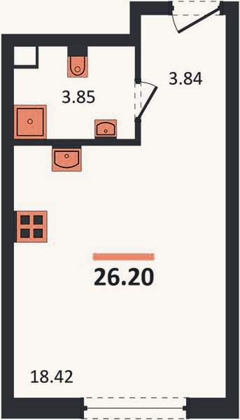 Планировка: Студия, 26,2 м²