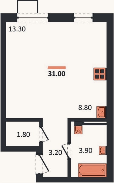 Планировка: Студия, 31,8 м²