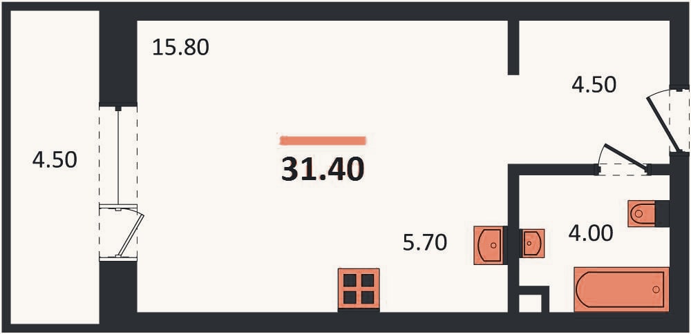 Планировка: Студия, 30,9 м²