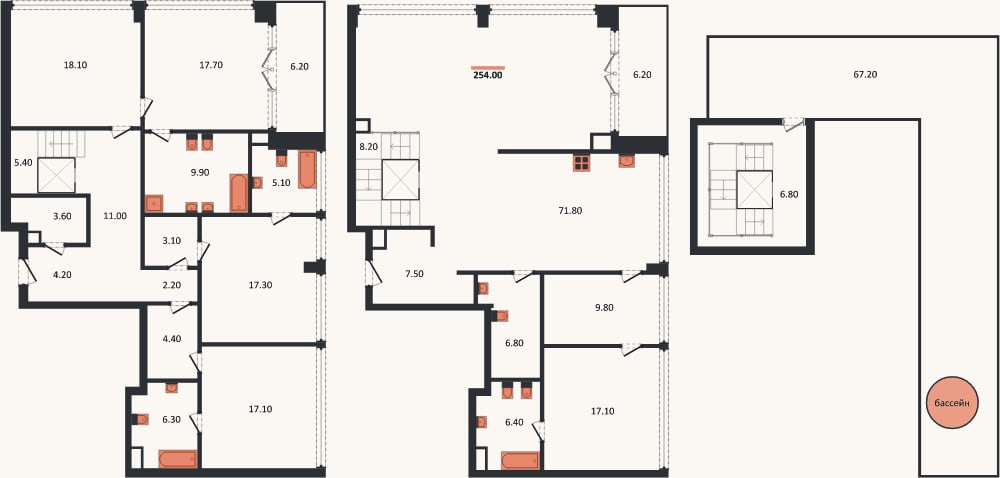 Планировка: 4+ к, 255,4 м²