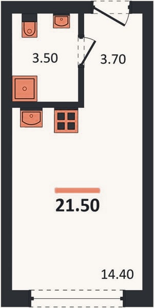Планировка: Студия, 21,5 м²