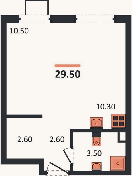 Планировка: Студия, 29,5 м²