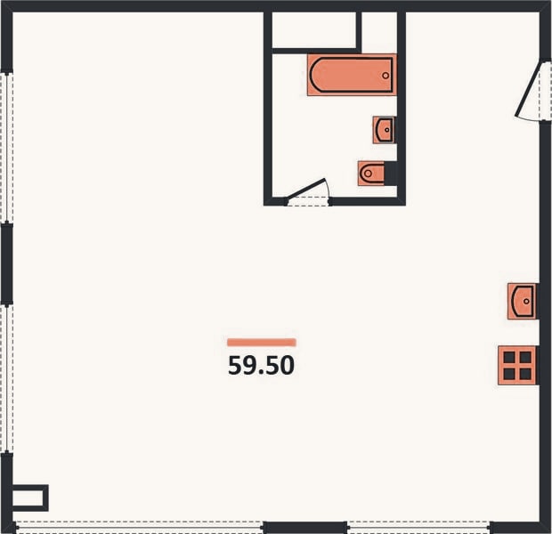 Планировка: 2-к, 59,5 м²