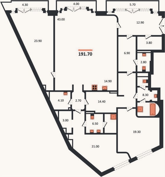 Планировка: 3-к, 191,7 м²