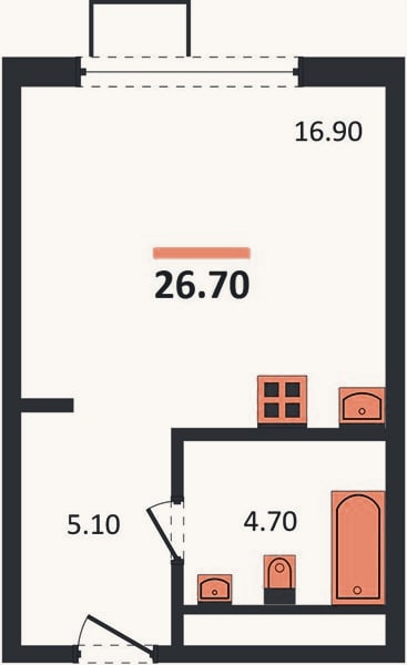 Планировка: Студия, 26,7 м²
