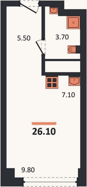 Планировка: Студия, 26,1 м²