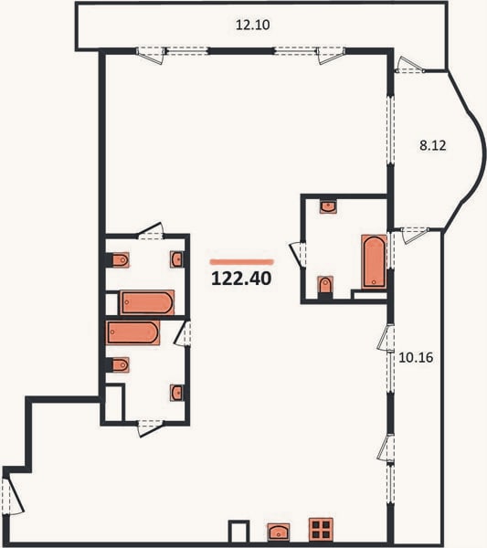 Планировка: 2-к, 122,4 м²