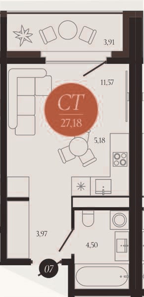 Планировка: Студия, 27,2 м²