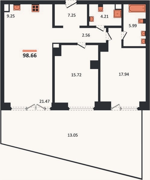 Планировка: 2-к, 98,6 м²