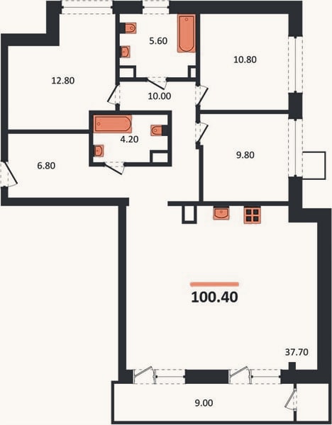 Планировка: 3-к, 97,8 м²