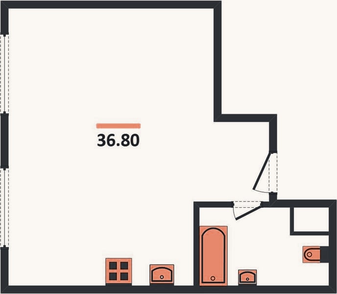 Планировка: 1-к, 36,8 м²