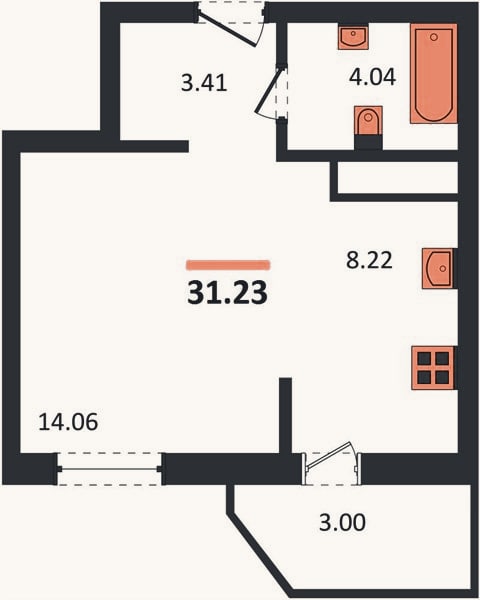 Планировка: Студия, 31,2 м²