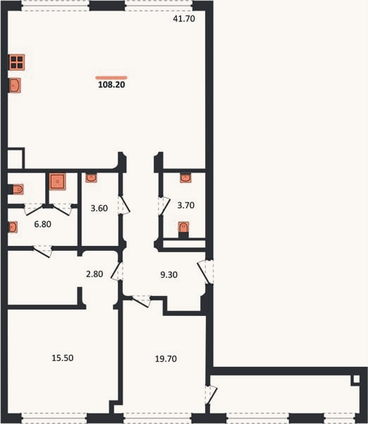 Планировка: 2-к, 107,9 м²