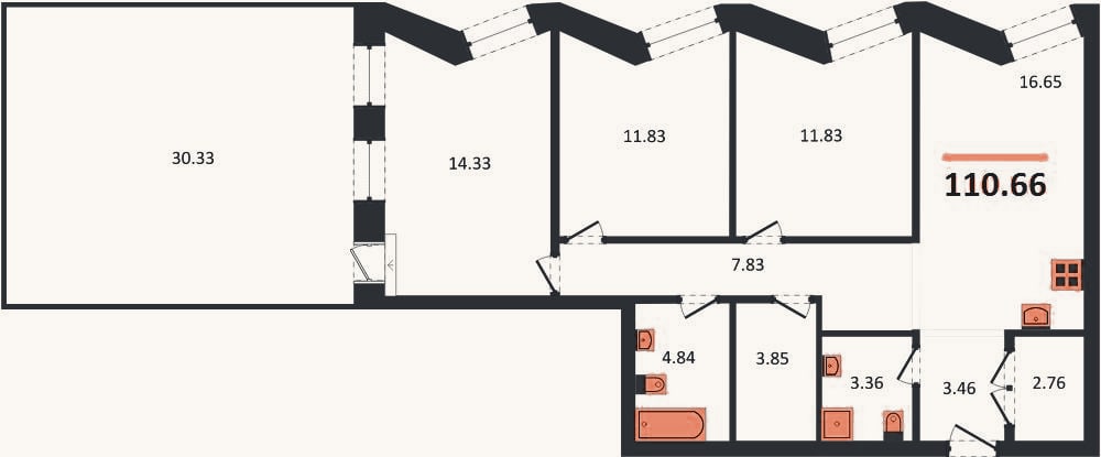 Планировка: 3-к, 110,7 м²