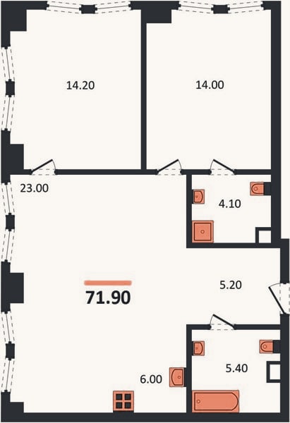 Планировка: 2-к, 71,9 м²