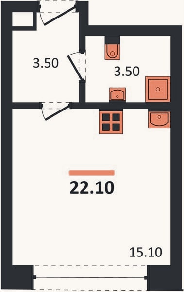 Планировка: Студия, 22,1 м²