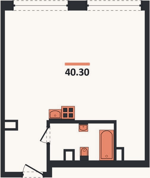 Планировка: 1-к, 40,3 м²
