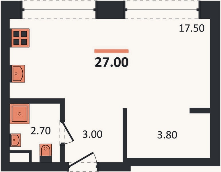 Планировка: Студия, 27,1 м²