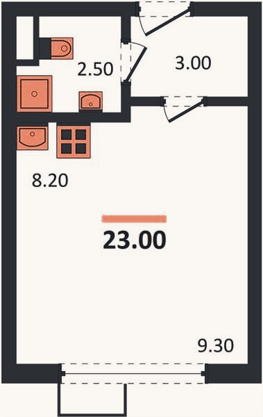 Планировка: Студия, 23 м²