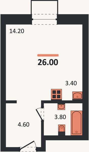 Планировка: Студия, 26 м²